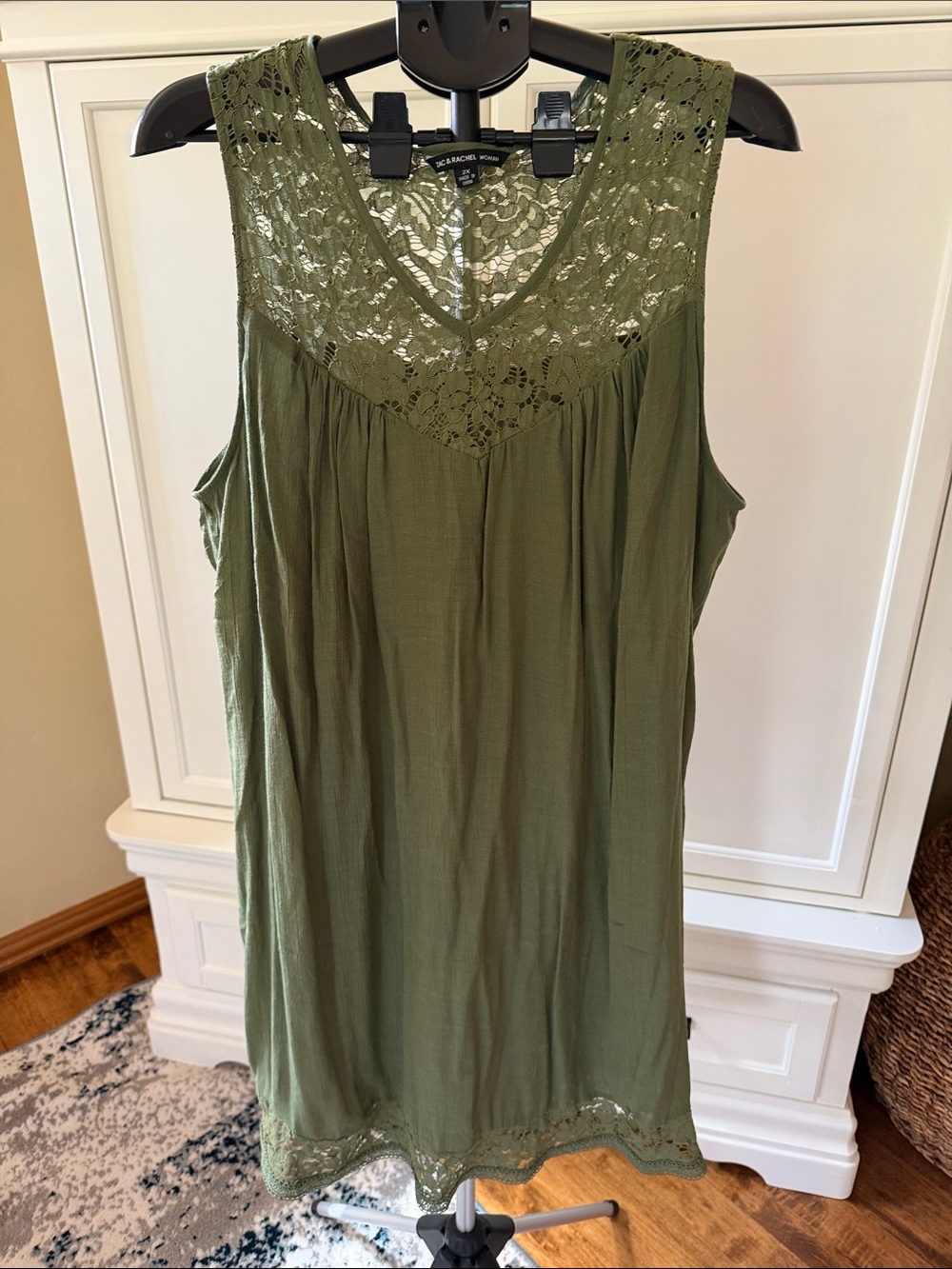 Zac & Rachel Olive Green Crochet Yoke Midi Dress (51)